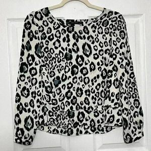 ZARA BASIC Gray Animal Print Layered long sleeve Top  | size XSMALL